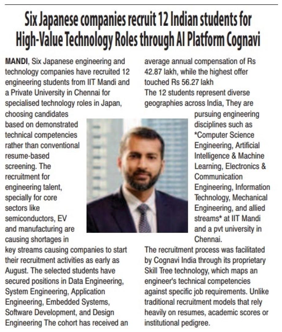Daily Yugmarg — Six Japanese companies recruit 12 Indian students for High-Value Technology Roles through AI Platform Cognavi