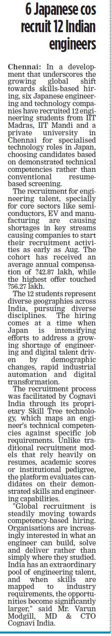 Deccan Chronicle — 6 Japanese cos recruit 12 Indian engineers
